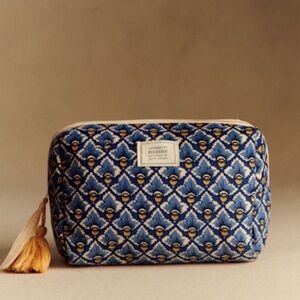 Sézane 🇫🇷 Antoinette Poisson Large Corduroy Toilette Cosmetic Bag Blue Hazelnut